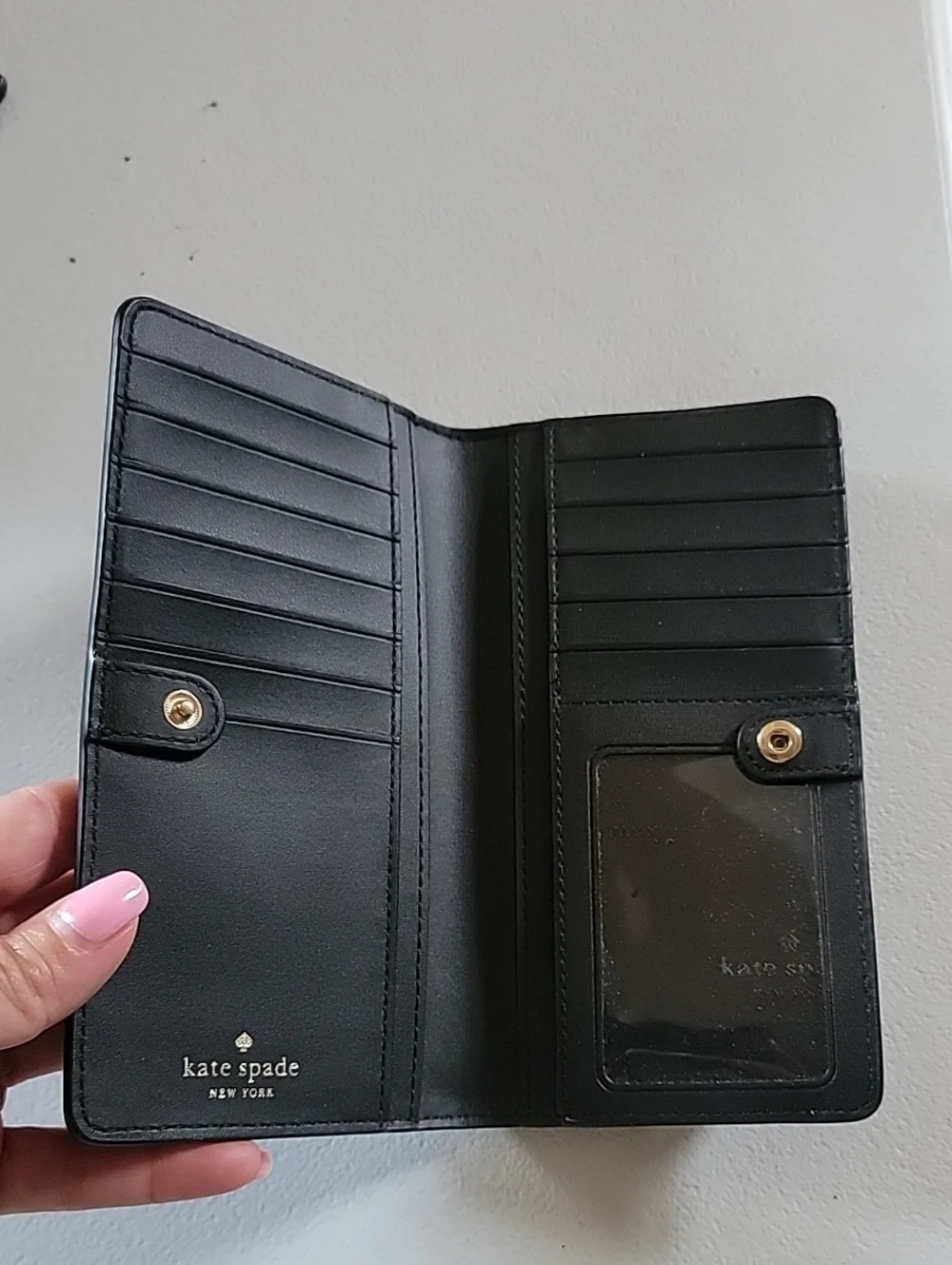 kate spade Black Saffiano Wallet with Gold Logo